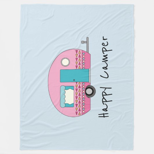Happy Camper Pink RV Fleece Deken (Voorkant)