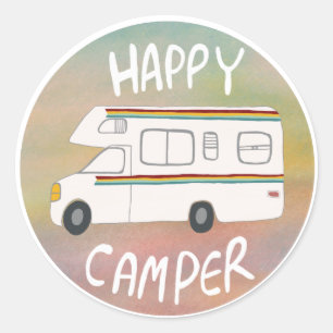 Happy Camper Rainbow RV Sunset Motorhome RV Ronde Sticker
