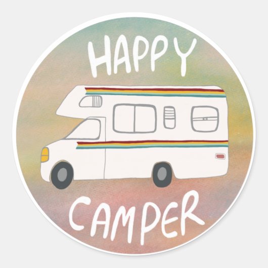 Happy Camper Rainbow RV Sunset Motorhome RV Ronde Sticker (Voorkant)