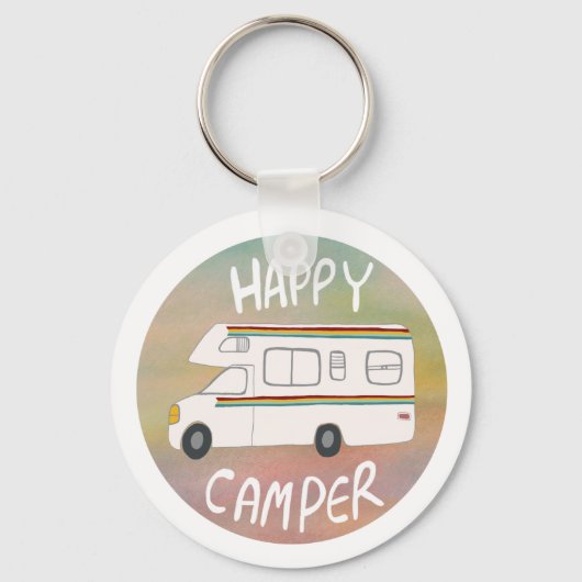 Happy Camper Rainbow RV Sunset Motorhome RV Sleutelhanger (Voorkant)