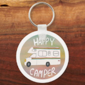 Happy Camper Rainbow RV Sunset Motorhome RV Sleutelhanger (Voorkant)