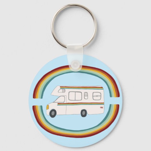 Happy Camper Rainbow RV Whimsical Motorhome RVing Sleutelhanger (Voorkant)