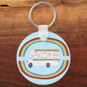 Happy Camper Rainbow RV Whimsical Motorhome RVing Sleutelhanger (Voorkant)