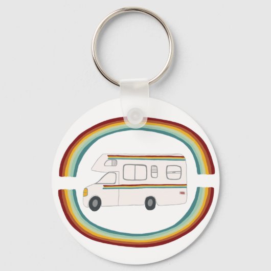 Happy Camper Rainbow RV Whimsical Motorhome RVing Sleutelhanger (Voorkant)