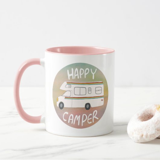 Happy Camper Rainbow Sweet RVing Motorhome Mok (Met donut)