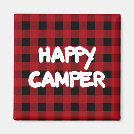 Happy Camper Red Buffalo Plaid Koelkast Magneet (Voorkant)
