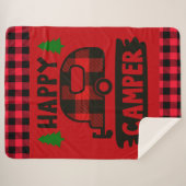 Happy Camper Red Buffalo Plaid Sherpa Blanket Deken (Voorkant (horizontaal))