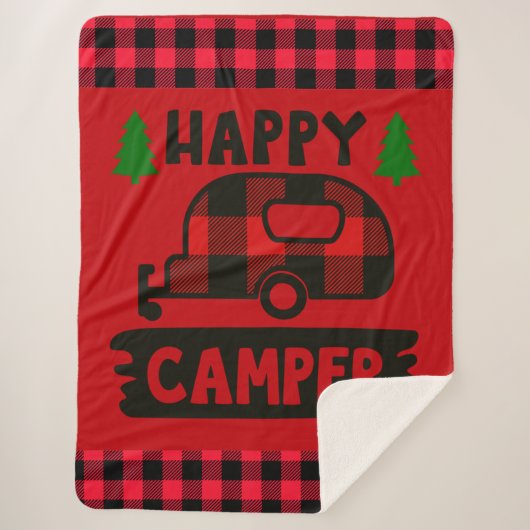 Happy Camper Red Buffalo Plaid Sherpa Blanket Sherpa Deken (Voorkant)