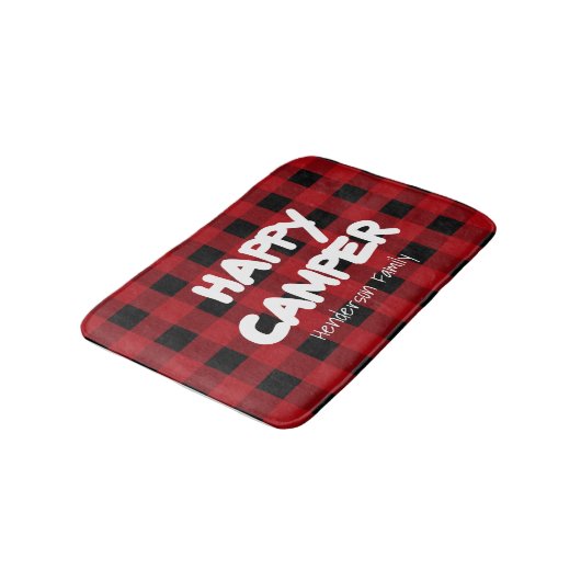 Happy Camper Red en Black Buffalo Plaid Familie Badmat (Gekanteld)
