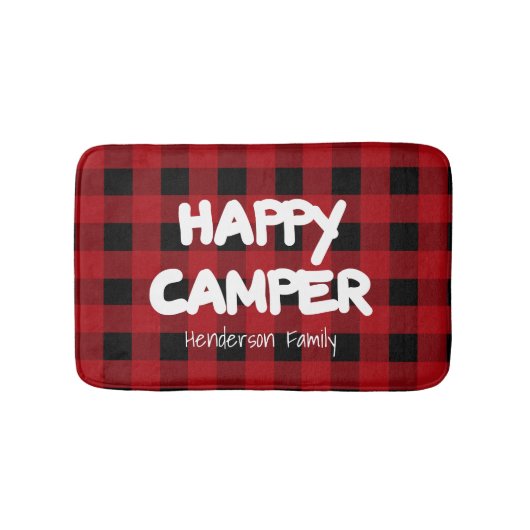 Happy Camper Red en Black Buffalo Plaid Familie Badmat (Voorkant)