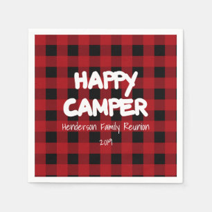 Happy Camper Red en Black Buffalo Plaid Servet