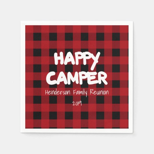 Happy Camper Red en Black Buffalo Plaid Servet (Voorkant)