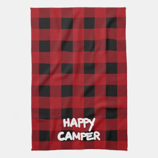 Happy Camper Red en Black Buffalo Plaid Theedoek (Verticaal)