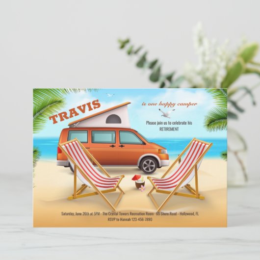 Happy Camper Retirement Party Kaart (Staand voorkant)