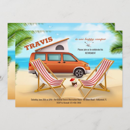 Happy Camper Retirement Party Kaart (Voorkant / Achterkant)