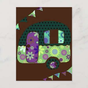Happy camper, retro caravan  bunting briefkaart