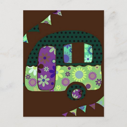 Happy camper, retro caravan  bunting briefkaart (Voorkant)
