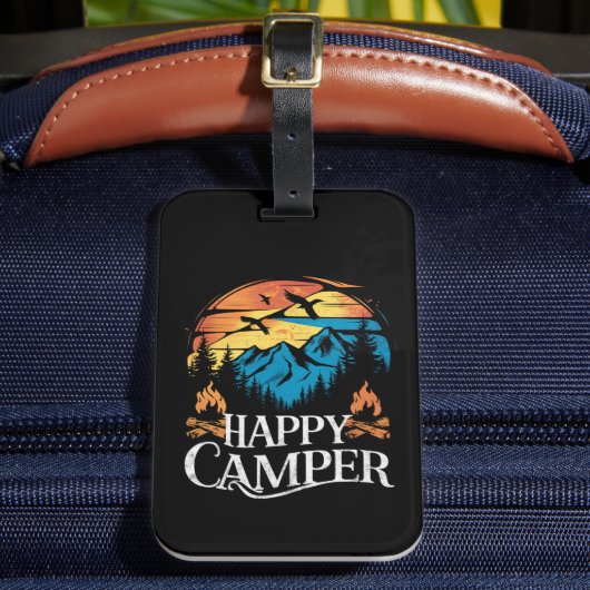 Happy Camper Retro  overeenkomende Camping Crew Bagagelabel (Voorkant Insitu 2)