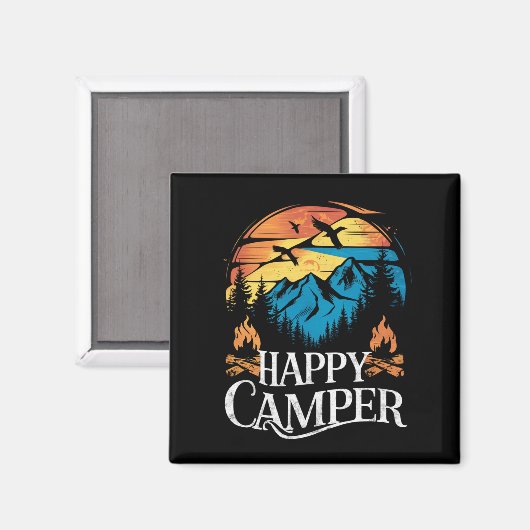 Happy Camper Retro  overeenkomende Camping Crew Magneet (Voorkant / Achterkant)