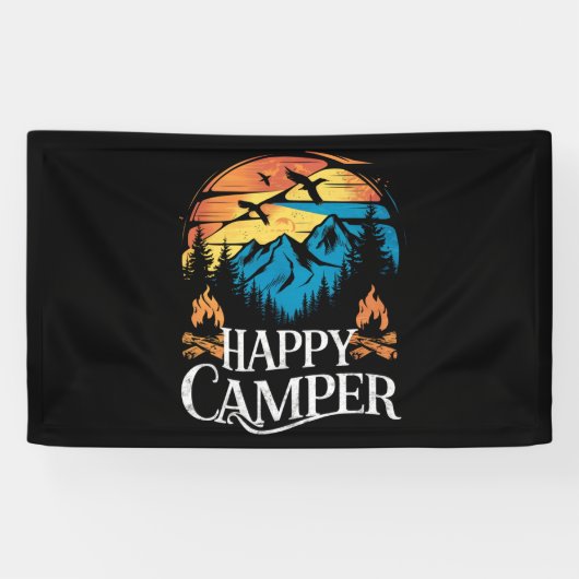 Happy Camper Retro overeenkomende Camping Crew Spandoek (Horizontaal)