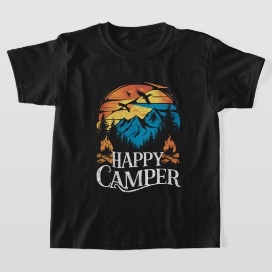 Happy Camper Retro  overeenkomende Camping Crew T-shirt (Laagn)