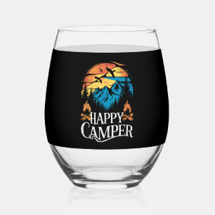 Happy Camper Retro overeenkomende Camping Crew Wijnglas Zonder Voet