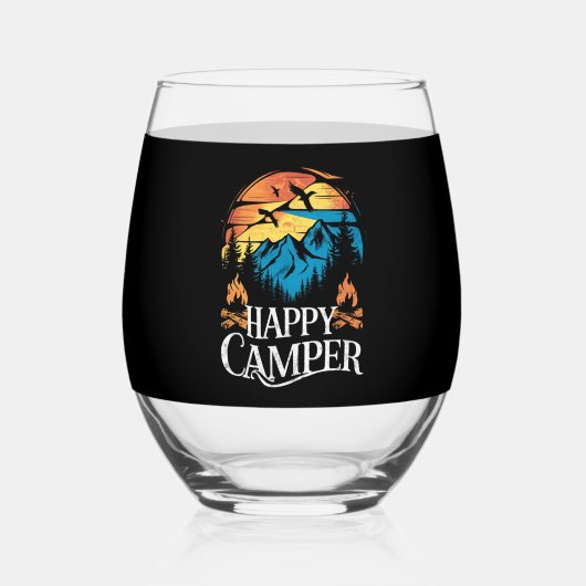 Happy Camper Retro  overeenkomende Camping Crew Wijnglas Zonder Voet (Voorkant)