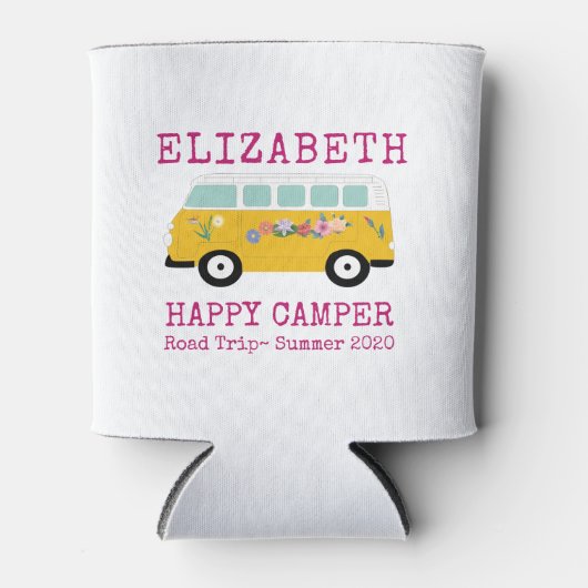 Happy Camper Retro RV Roze aangepaste koeler (Voorkant)