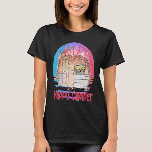 Happy Camper Retro Sunset with Teardrop Camper T-shirt (Voorkant)