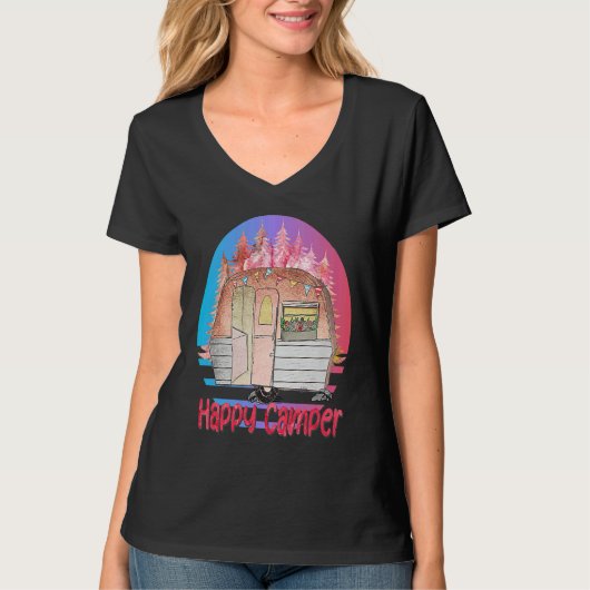 Happy Camper Retro Sunset with Teardrop Camper T-shirt (Voorkant)