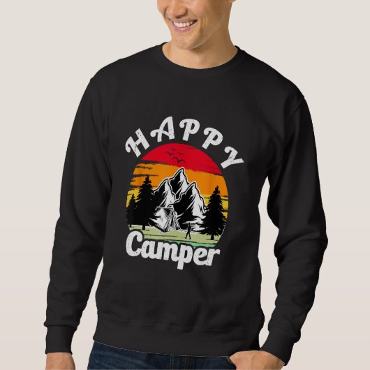 Happy Camper Retro Vintage Camping Crew Trui (Voorkant)