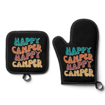 Happy Camper Retro Wavy Tekst Zwarte achtergrond
