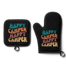 Happy Camper Retro Wavy Tekst Zwarte achtergrond