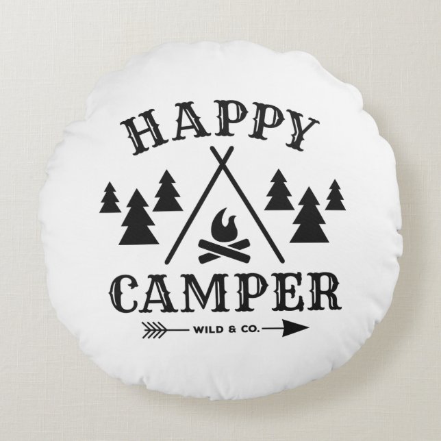 Happy Camper Rond Kussen (Voorkant)
