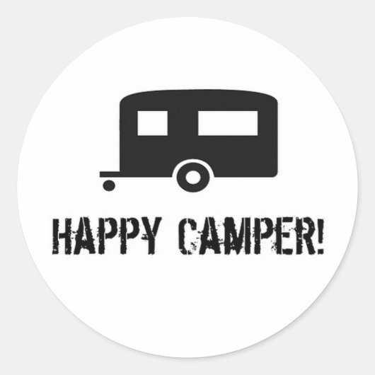 Happy Camper. Ronde Sticker (Voorkant)