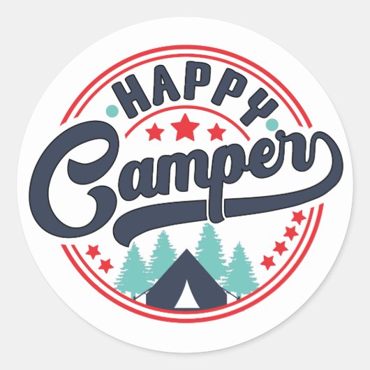 Happy Camper Ronde Sticker (Voorkant)