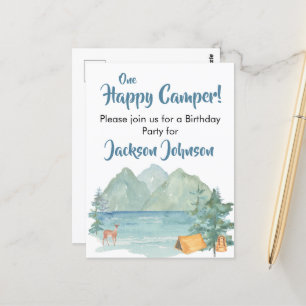 Happy Camper Rustic Mountains Waterverf Birthday Briefkaart