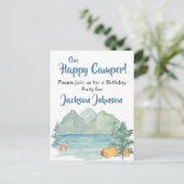 Happy Camper Rustic Mountains Waterverf Birthday Briefkaart (Staand voorkant)
