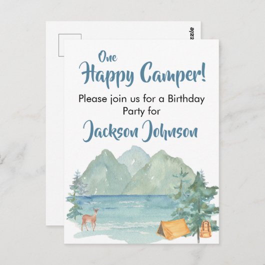Happy Camper Rustic Mountains Waterverf Birthday Briefkaart (Voorkant / Achterkant)