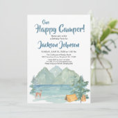 Happy Camper Rustic Mountains Waterverf Birthday Kaart (Staand voorkant)