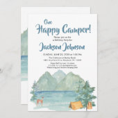 Happy Camper Rustic Mountains Waterverf Birthday Kaart (Voorkant / Achterkant)