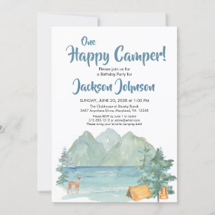Happy Camper Rustic Mountains Waterverf Birthday Kaart