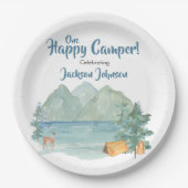 Happy Camper Rustic Mountains Waterverf Birthday Papieren Bordje (Voorkant)