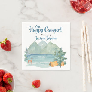 Happy Camper Rustic Mountains Waterverf Birthday Servet