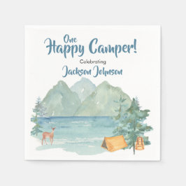 Happy Camper Rustic Mountains Waterverf Birthday Servet