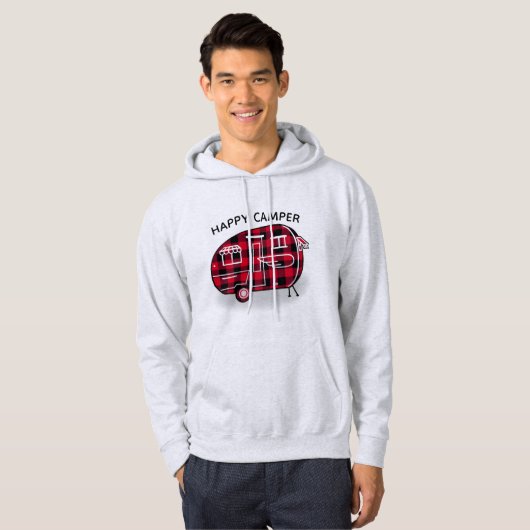 Happy Camper Rustiek Rood Zwart Buffel Plaid Hoodie (Voorkant volledig)