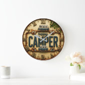 Happy Camper RV Adventure Gift Rustic Cabin Grote Klok (Huis)