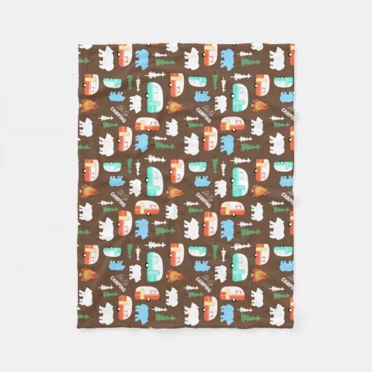Happy Camper RV Camping Fleece Blanket - Brown Deken (Voorkant)