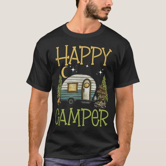 Happy Camper Scenic Van Campfire Camping Crescent  T-shirt (Voorkant)