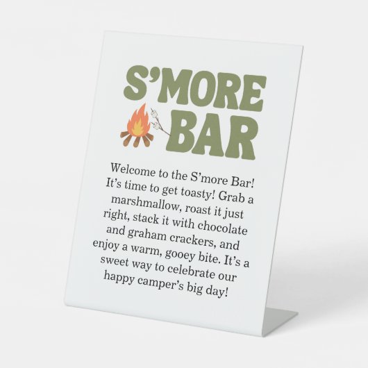 Happy Camper S'more Bar Kids Verjaardag Reclamebord Met Voetstuk (Voorkant)